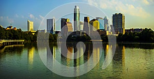 Ripples on Lake Travis Austin Skyline Town Lake mirror image