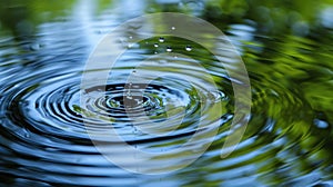 Ripples and rings formed in a pond disrupted by the constant pitterpatter of raindrops.