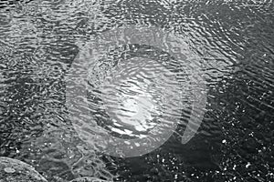 Ripples on the surface of the water in a pond with reflections of the sun