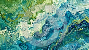 Ripples of textured greens and blues blend seamlessly creating a sense of depth and movement like that found in a coral