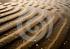 Ripples in wet sand create a textured pattern, capturing the effect