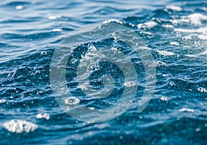 Rippling blue ocean waves create a dynamic surface pattern,