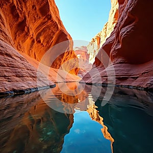 Rippling water mirrors rugged sandstone cliffs, sandstone, outback, texture