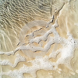 Rippling water over sand with bubbles and patterns at a beach