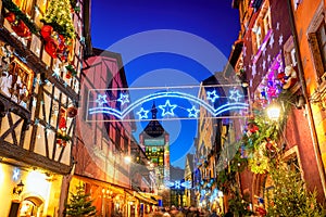 Riquewihr Old town in Christmas time, Alsace France