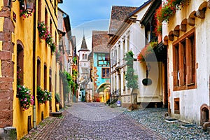 Riquewihr town on the Alsace Wine Route, France