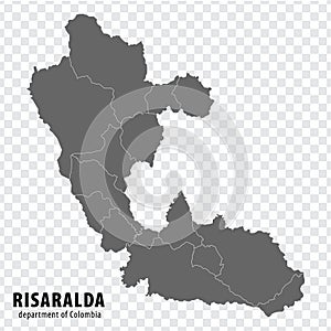 Risaralda Department of Colombia map on transparent background. Blank map of Risaralda with regions photo