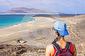 Risco beach surrounded by cliffs on Lanzarote, Spain