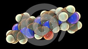 Risdiplam drug molecule, 3D illustration. A medication used to treat spinal muscular atrophy