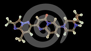 Risdiplam drug molecule, 3D illustration. A medication used to treat spinal muscular atrophy