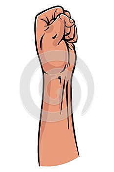 Rised fist hand gesture emblem. Vector hand clenched into fist and rising up, symbol isolated on white background. Power photo