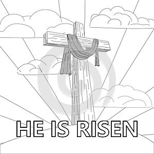 He is risen. Christian easter scene, Cross Saviours. Vector illllustration