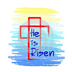 He is risen - motivational quote lettering, religious poster. Print for poster, prayer book, church leaflet, photo