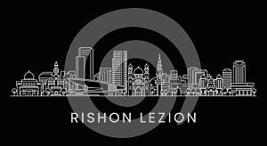 Rishon LeZion Skyline Outline on Black Background