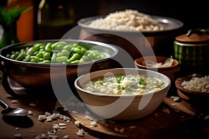 Risi e Bisi - Traditional Venetian dish of rice and peas cooked with broth and Parmesan