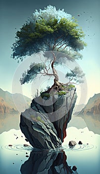 Rising Above - Resilience Concept with a Tree