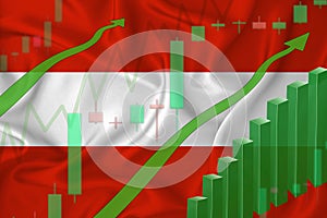 Rising against the background of the flag of Austria and rising prices for the currency of the country. Rising stock prices of