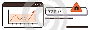 Rising Analytics Chart with Virus Threat Warning in URL Search Box