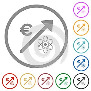 Rising atomic energy european Euro prices flat icons with outlines photo