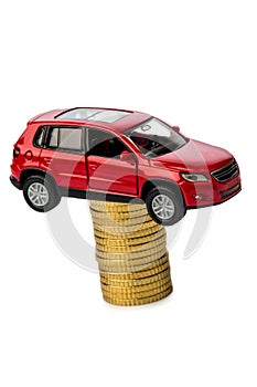 Rising car costs. car on coins