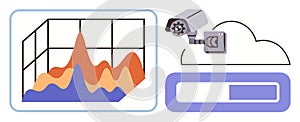 Data Analytics and Cloud Security Concept with Graph and Surveillance Camera