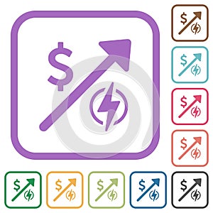 Rising electricity energy american Dollar prices simple icons