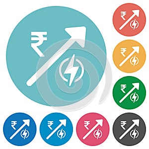 Rising electricity energy Indian Rupee prices flat round icons