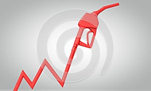 Rising fuel costs. Petrol pump rising chart. 3D Rendering