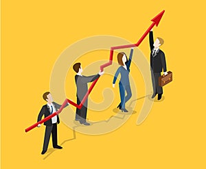 Rising graphic profit indicator growth flat 3d isometric vector