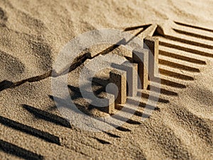 Rising growth chart depicted in sand with shadow effects