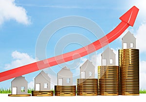 Rising house prices 3D illustration