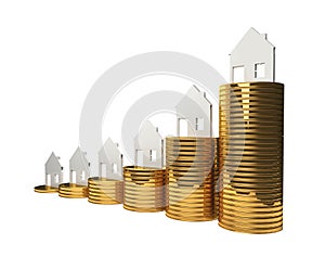 Rising house prices 3D illustration
