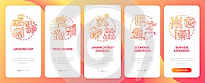 Rising income and spendings onboarding mobile app page screen with concepts