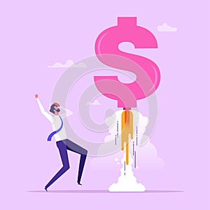 Rising investment earning concept, flat vector illustration