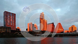 Rising moon over Austin, Texas