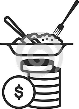 Rising price for food icon, High price, Food price hike black vector icon.