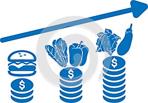 Rising price for food icon, High price, Food price hike blue vector icon.