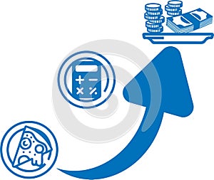 Rising price for food icon, High price, Food price hike blue vector icon.