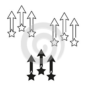 Rising star arrows set. Achievement and success concept. Progress indicators. Vector illustration. EPS 10.