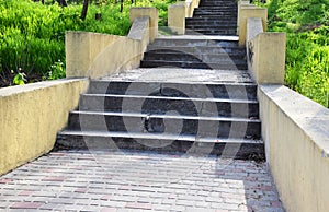 Rising stone stairs, stone steps, stone stairs.