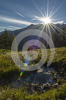 The rising sun in the Austrian Alps