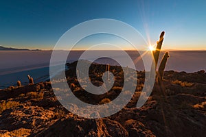 The rising sun over Uyuni Salt Flat, Bolivia