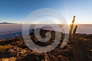 The rising sun over Uyuni Salt Flat, Bolivia