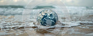 A rising tide engulfing a globe, representing the threat of rising sea levels