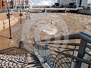 Rising water, Truckee River in Reno, Nevada