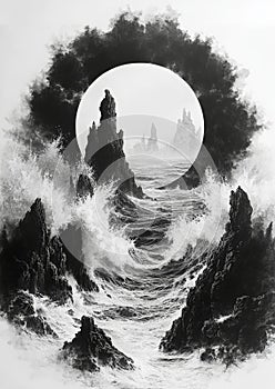 Rising Waves Against the Rocks