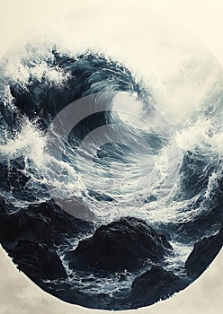 Rising Waves Against the Rocks