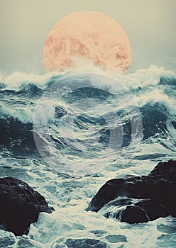 Rising Waves Against the Rocks