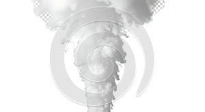 Rising white smoke cloud isolated on white