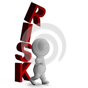 Risk And 3d Character Showing Peril And Caution photo